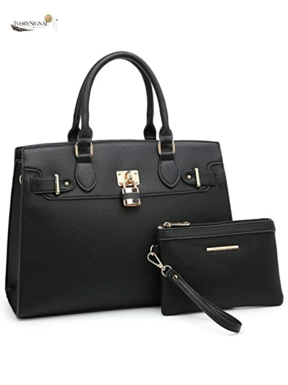 Vegan Leather Satchel Tote with Matching Clutch, Shoulder Bag, Work Bag - Picture 1 of 6